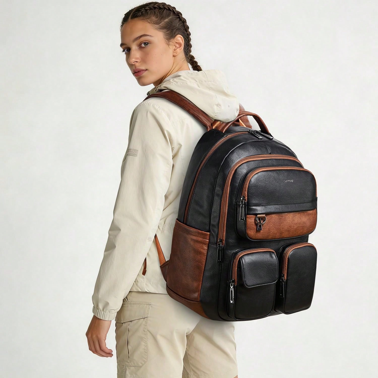 LATMAP Vegan Leather Backpack  - Leather Work Womens Backpack 评论和价格