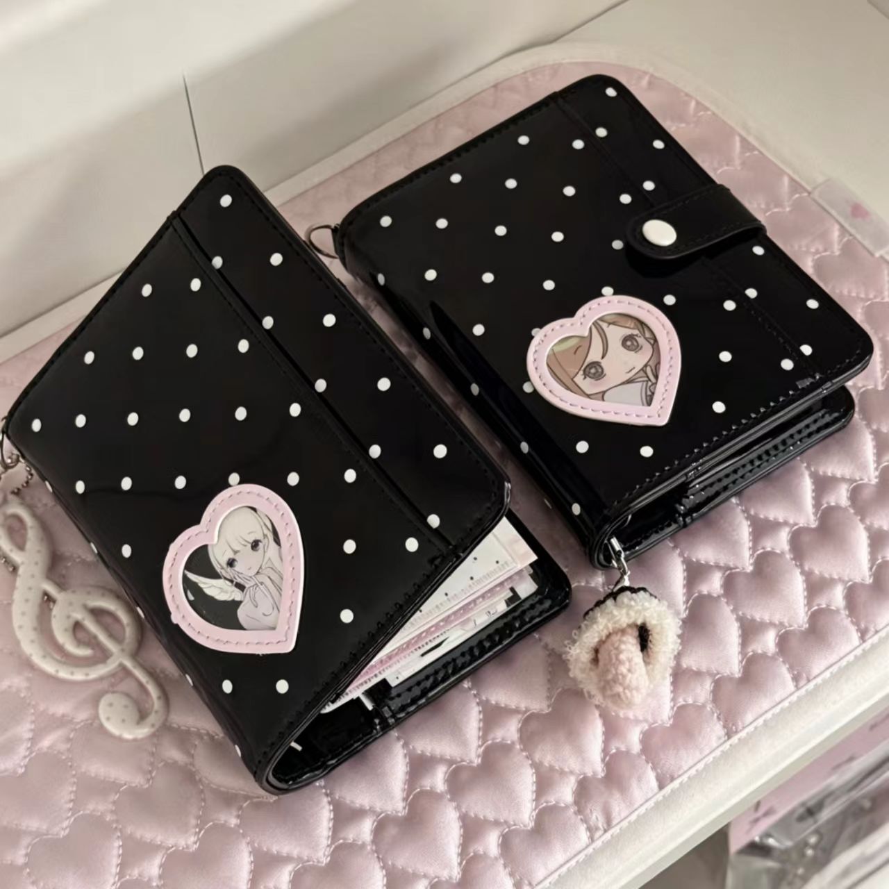 Korean Style Polka Dot Heart M - Leather Work Notepad 评论和价格