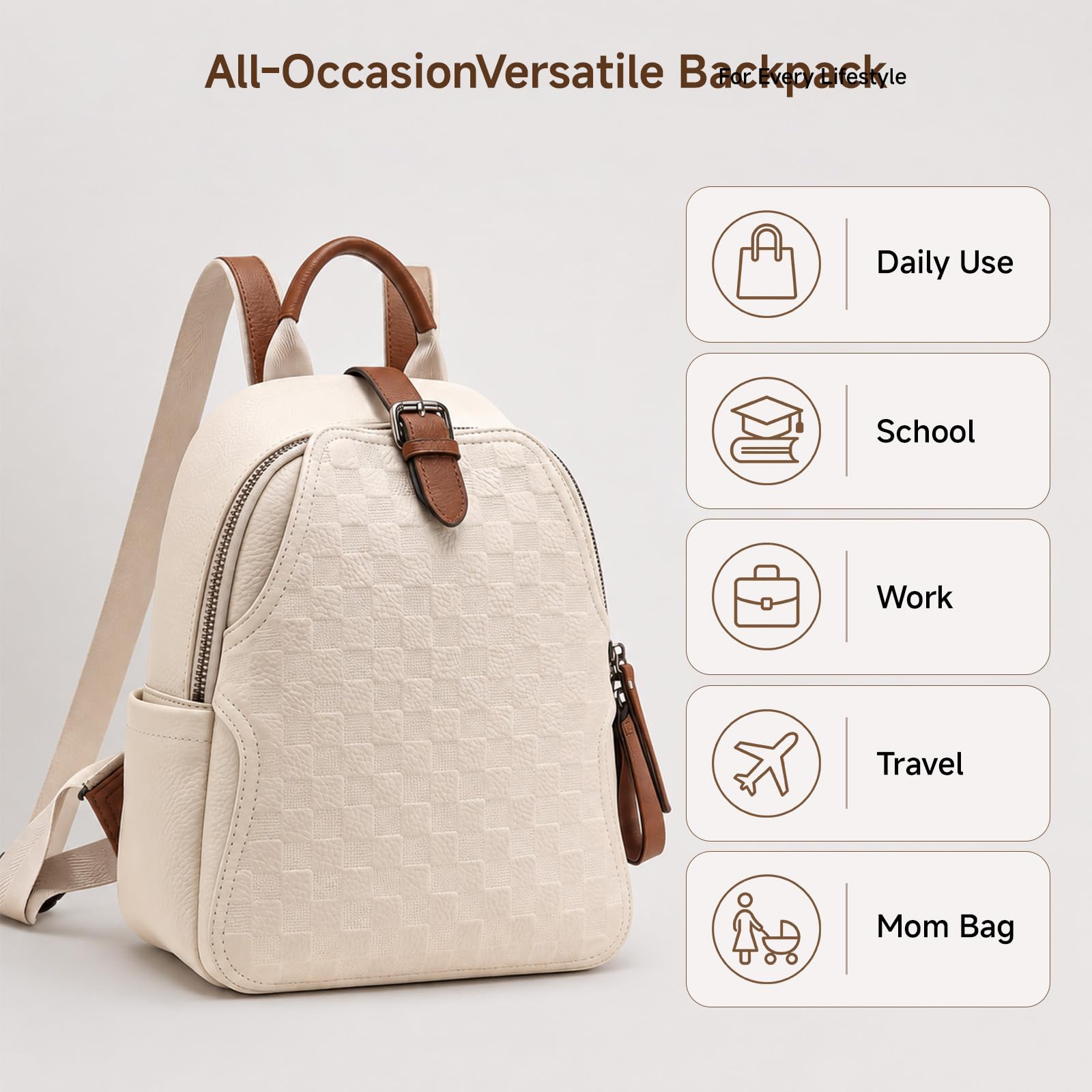 Women Embossed Checkered PU Le - Leather Work Womens Backpack 评论和价格