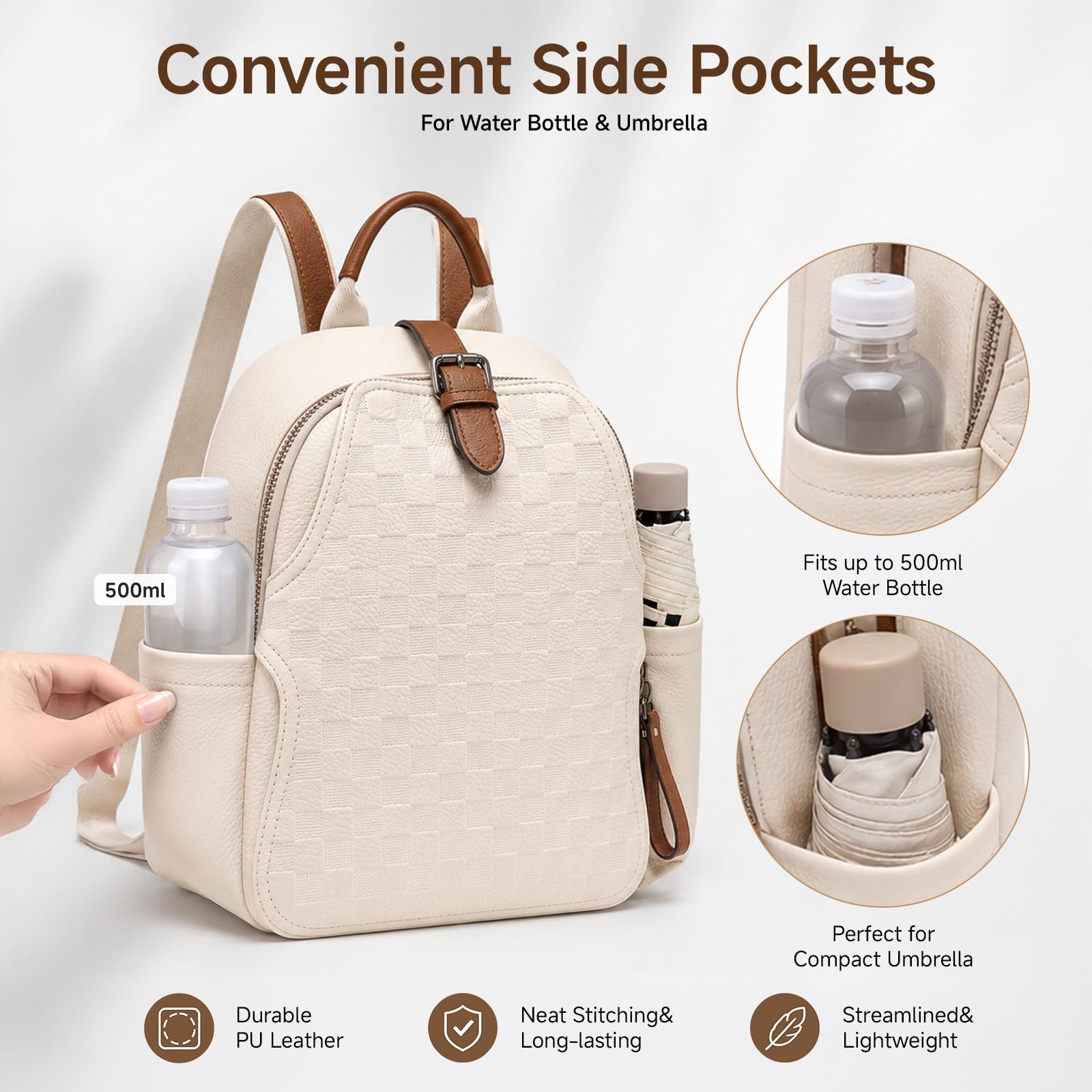 Women Embossed Checkered PU Le - Leather Work Womens Backpack 评论和价格