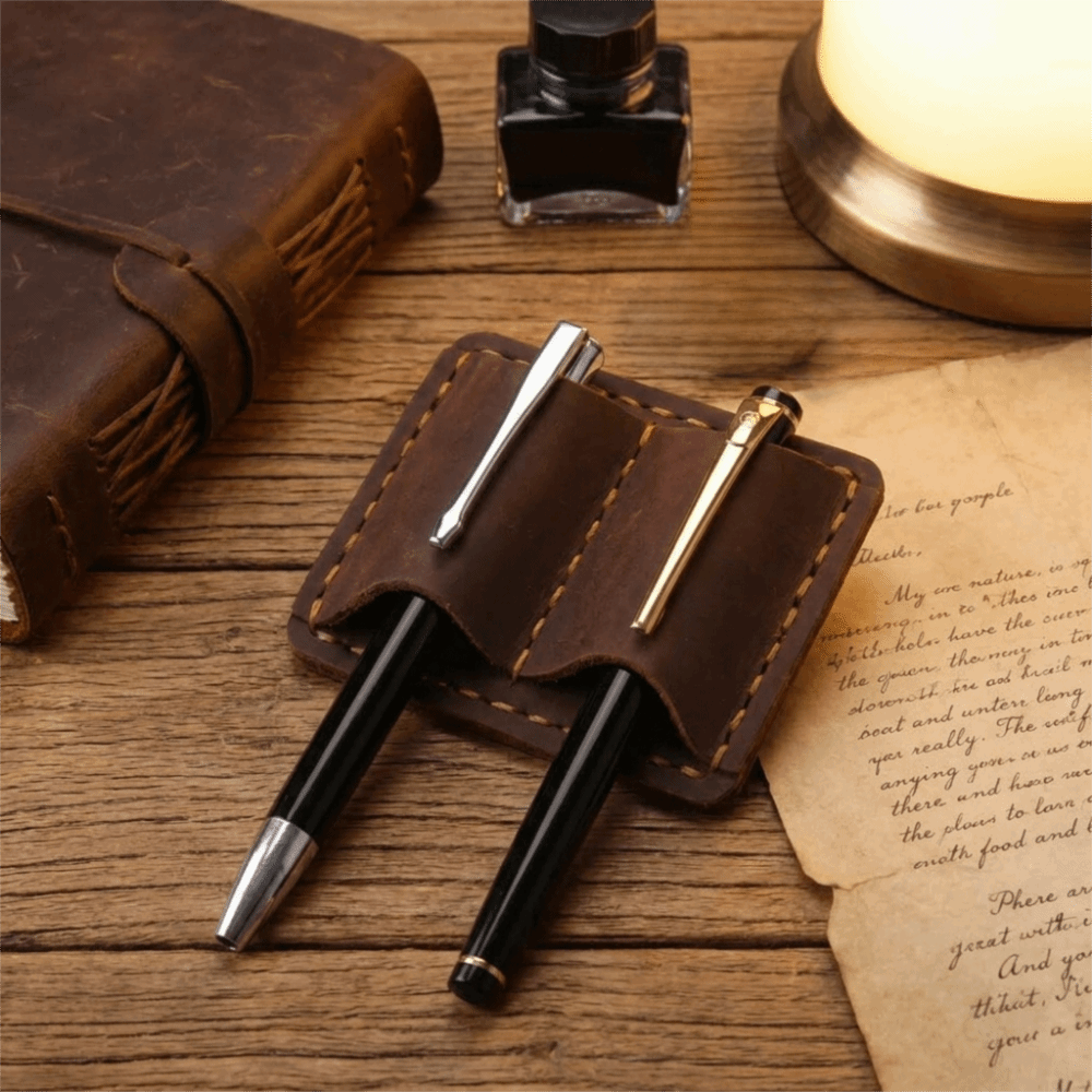 Double Vintage Leather Pen Loo - Leather Work Notepad 评论和价格