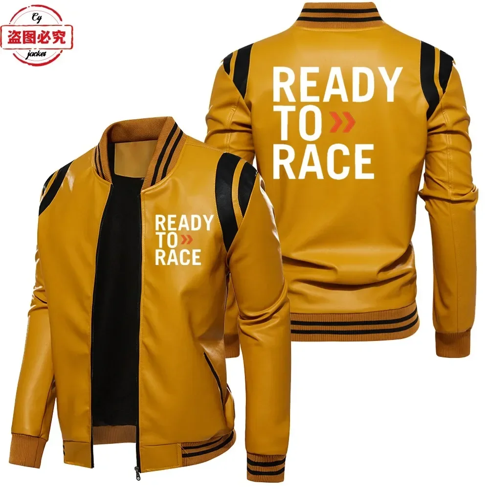 Ready To Race Logo Printed Off - Leather Work Jacket With Hood 评论和价格