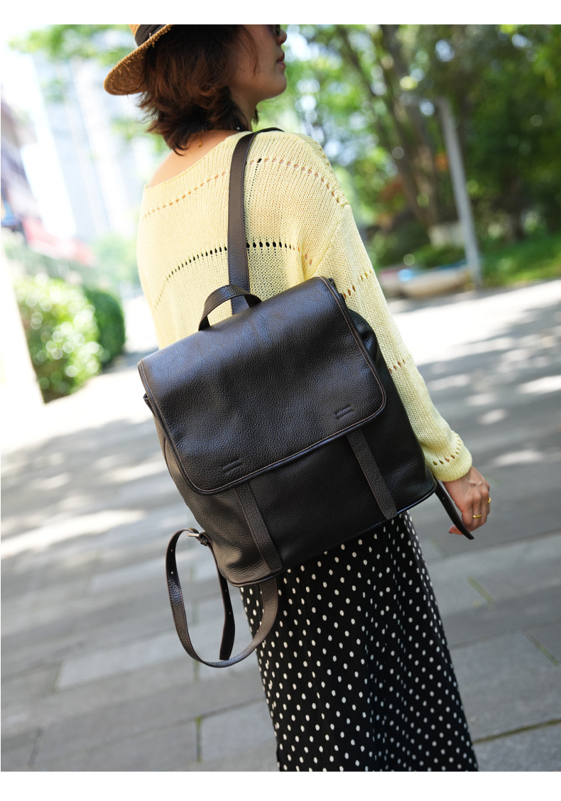 Women Top Grain Cowhide Flap B - Leather Work Womens Backpack 评论和价格