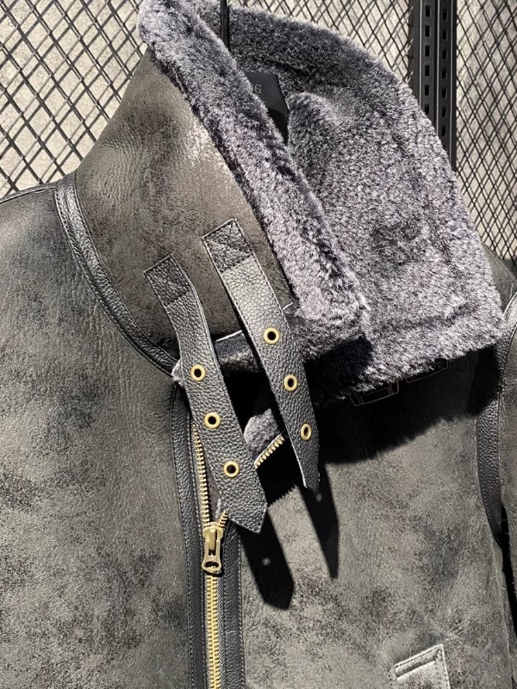 Men Winter Warm Wool Lining Sh - Leather Work Jacket With Hood 评论和价格