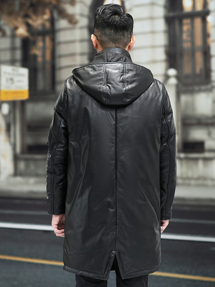 Winter Men Warm Cowhide Genuin - Leather Work Jacket With Hood 评论和价格